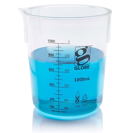 Globe Scientific 1000mL Beaker, Diamond Essentials, Griffin Style, Low Form, Printed Graduations, PMP, 3PK 3652-1M